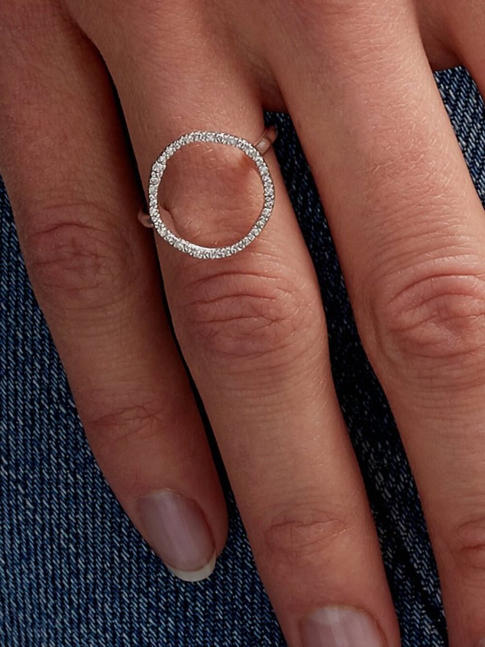 Monica Vinader Riva Circle Diamond Ring, Silver / Diamond, Size 5.5, NEW IN BOX